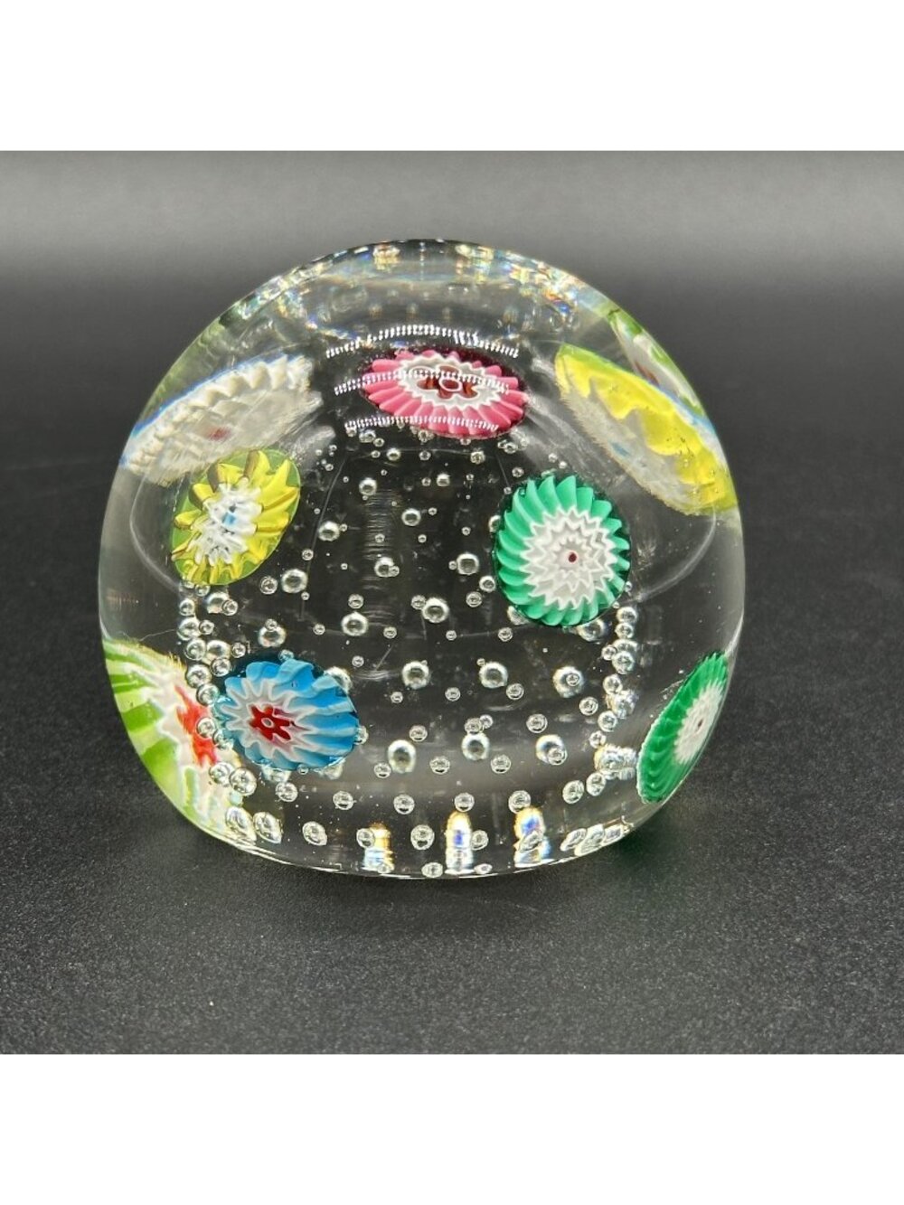 Murano Fratelli Toso Glass Paperweight Millefiori Flowers Bullicante Bubbles